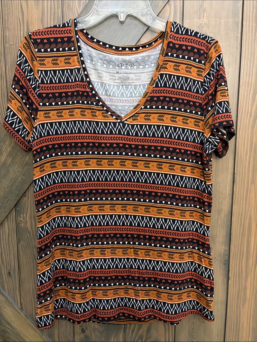 APT.9 Geometric Short Sleeve Top in Orange & Black Size Medium